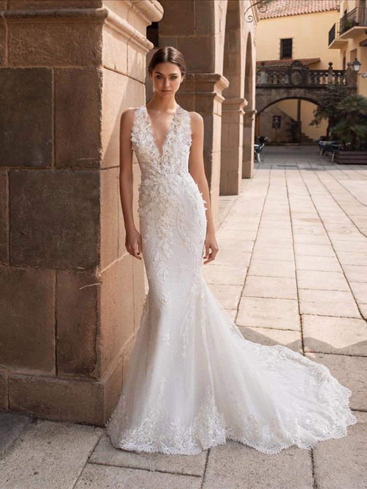 slim fit dress slacks Chic And Modern Square-Neck Silk Crepe Fit-And-Flare Wedding Dress With  Open Back main image 0
