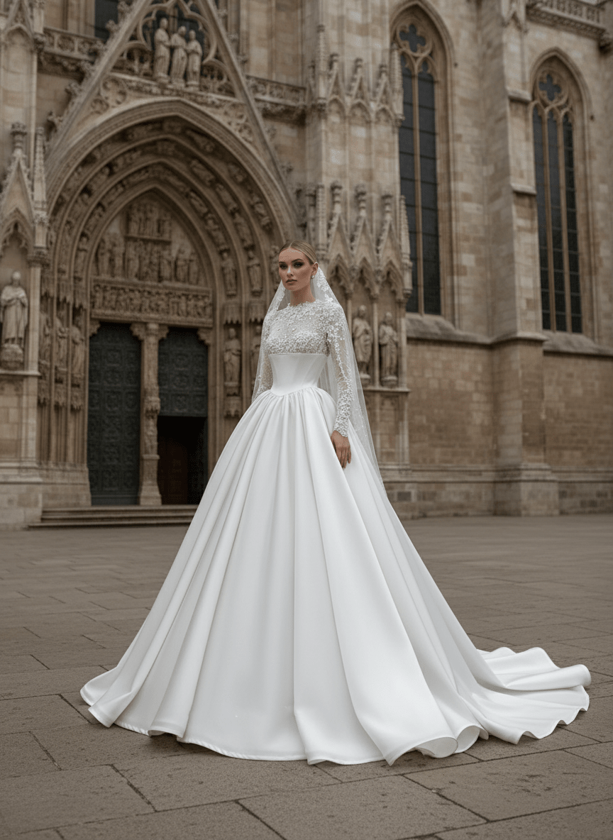 long sleeve satin wedding dresses Ethereal Lace Long-Sleeve Gown with Corset 1950s Womens Fashion – satin A Belt Size:44 pf-gender:Female