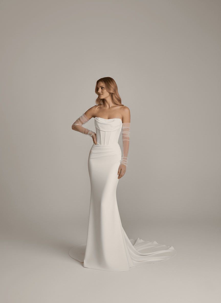 Minimalist Strapless Mermaid Wedding Dress Sleek Corset Bridal Gown Modern - Wedding Dress - SilqueBridal