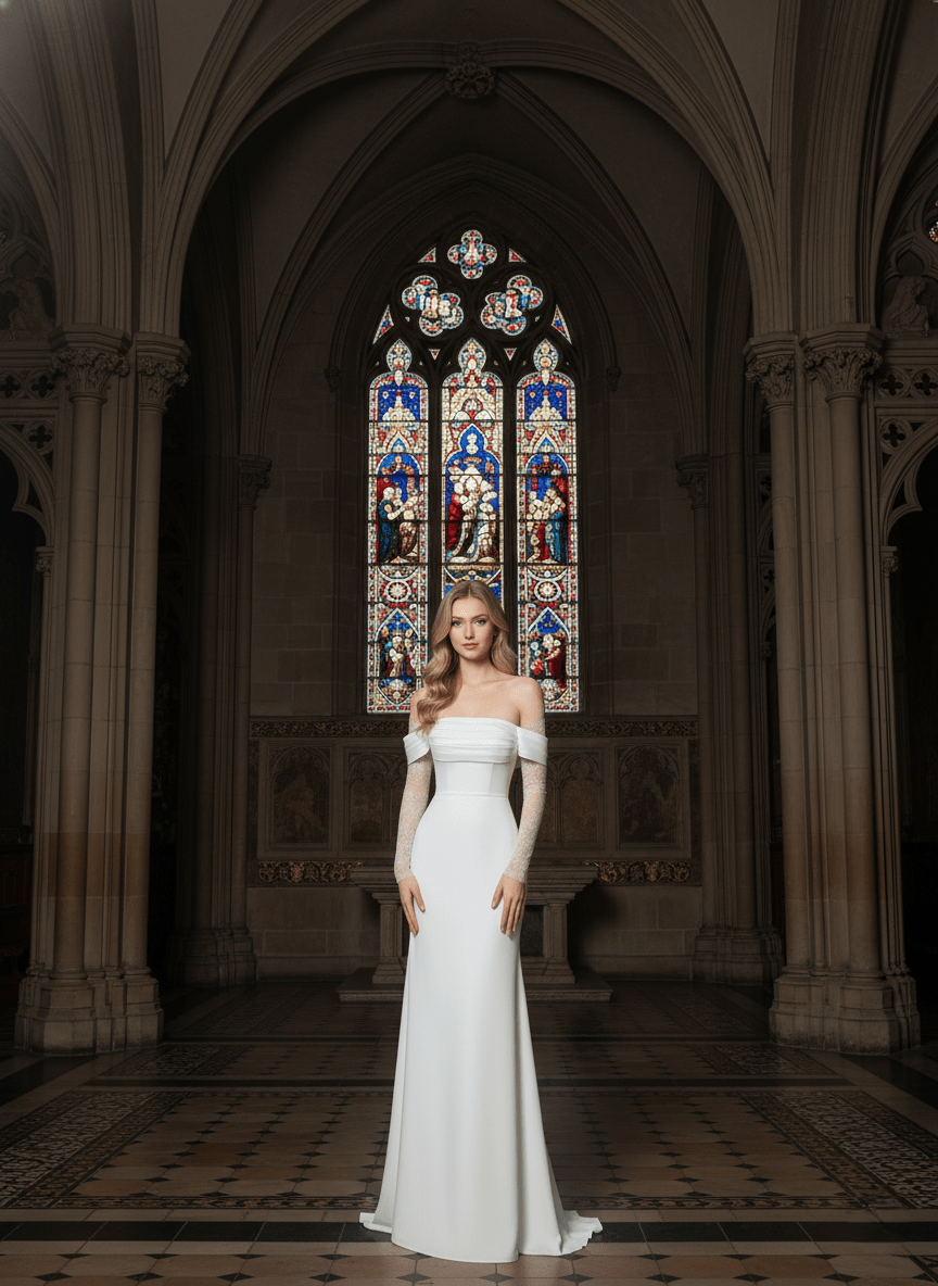 long sleeve minimal wedding dress Modest Off Shoulder Minimalist Column Bridal Gown Long Sleeves Classy Wedding Classy Summer Outfits To doen floral maxi dress Color Option:Pink Roses