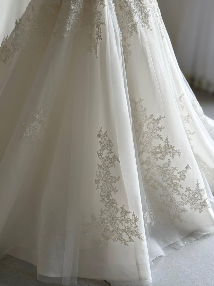 Off - Shoulder Lace Ball Gown Wedding Dress with Sheer Corset | Silque - Wedding Dress - SilqueBridal