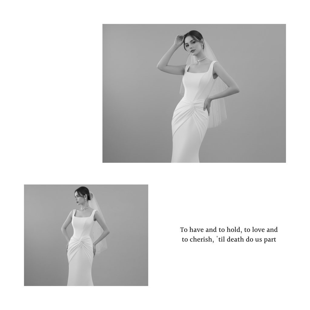 Minimalist Square-Neck Fit and Flare Wedding Dress | Silque Bridal
