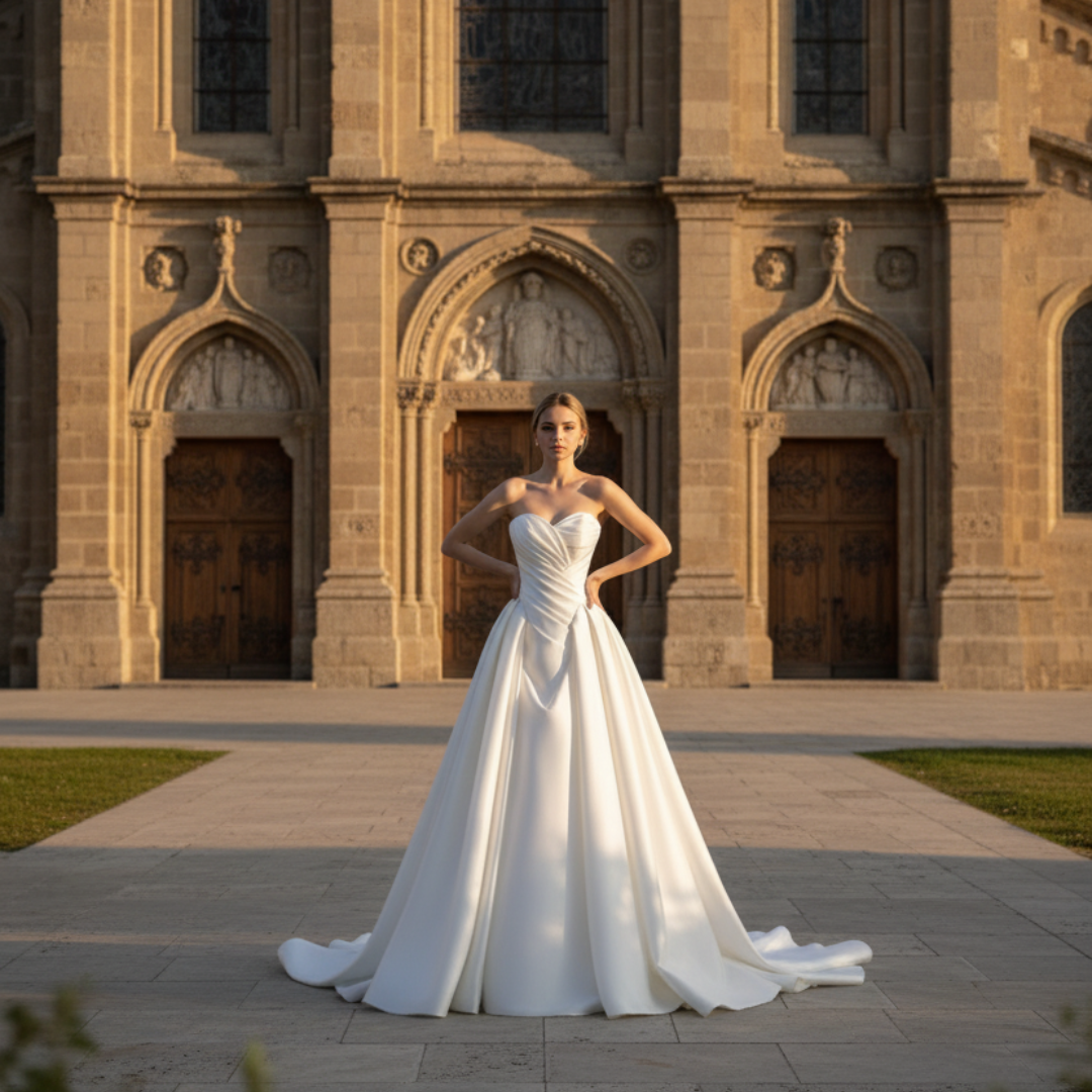 Strapless Satin Ball Gown with Draped Corset – Timeless Modern Romance | Silque Bridal