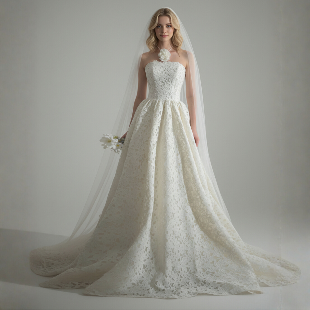 Strapless Lace Ball Gown Wedding Dress with Structured Bodice | Silque