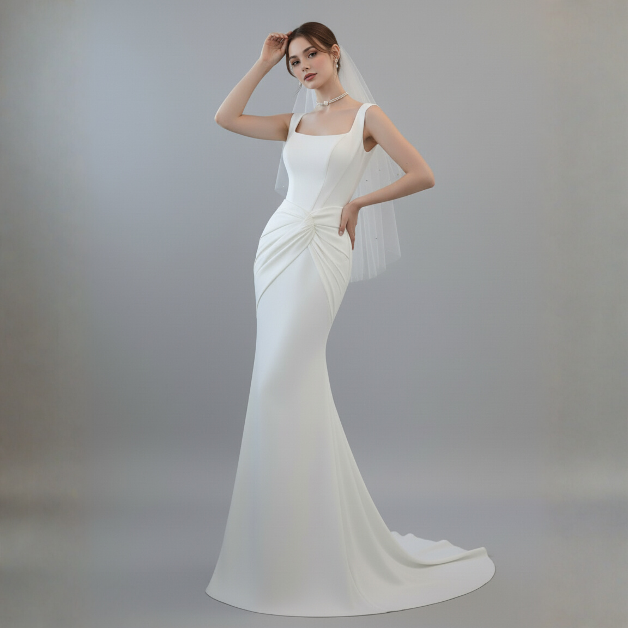 Minimalist Square-Neck Fit and Flare Wedding Dress | Silque Bridal
