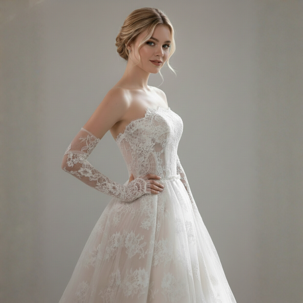 Off Shoulder Lace Wedding Dress with Long Sleeves – Romantic Corset Bridal Gown | Silque Bridal