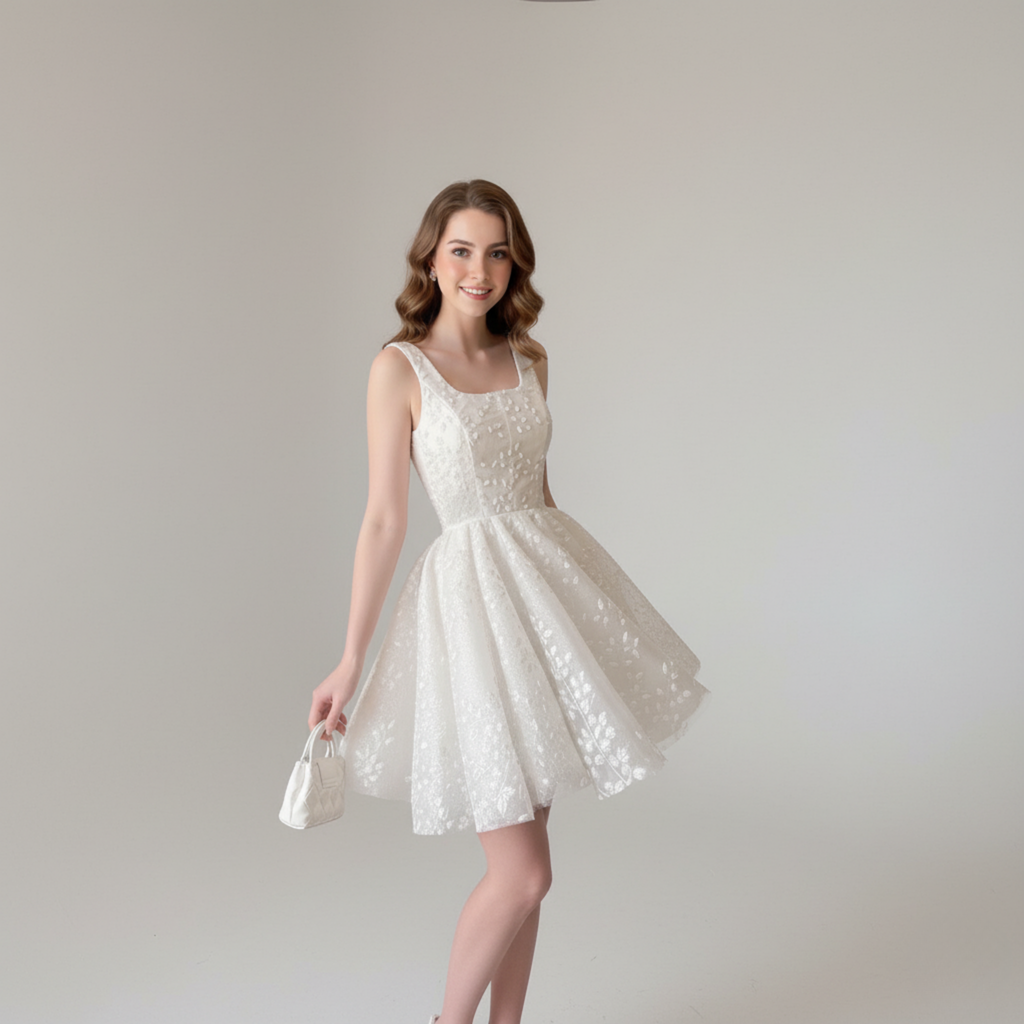 Short Embroidered Tulle Mini Wedding Dress – Silque Bridal