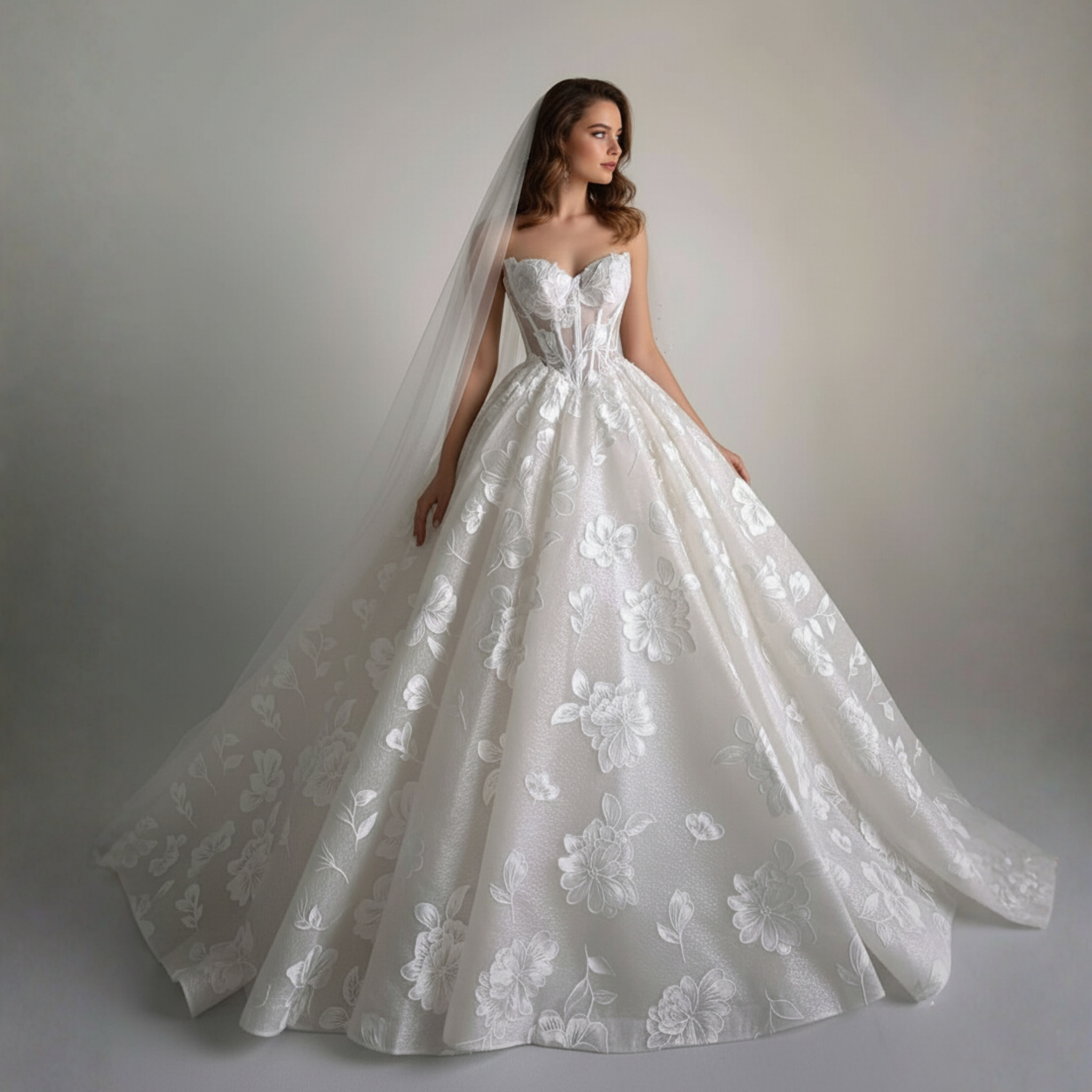 Exquisite Floral Ball Gown Wedding Dress – Diamond White | Silque Bridal