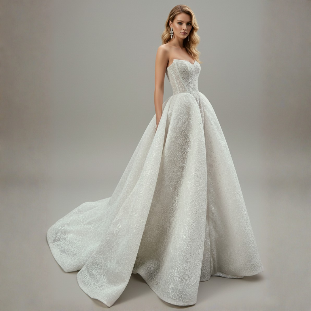 Strapless Lace Ball Gown Wedding Dress – Couture Floral Corset Bridal Gown | Silque Signature Lace Collection