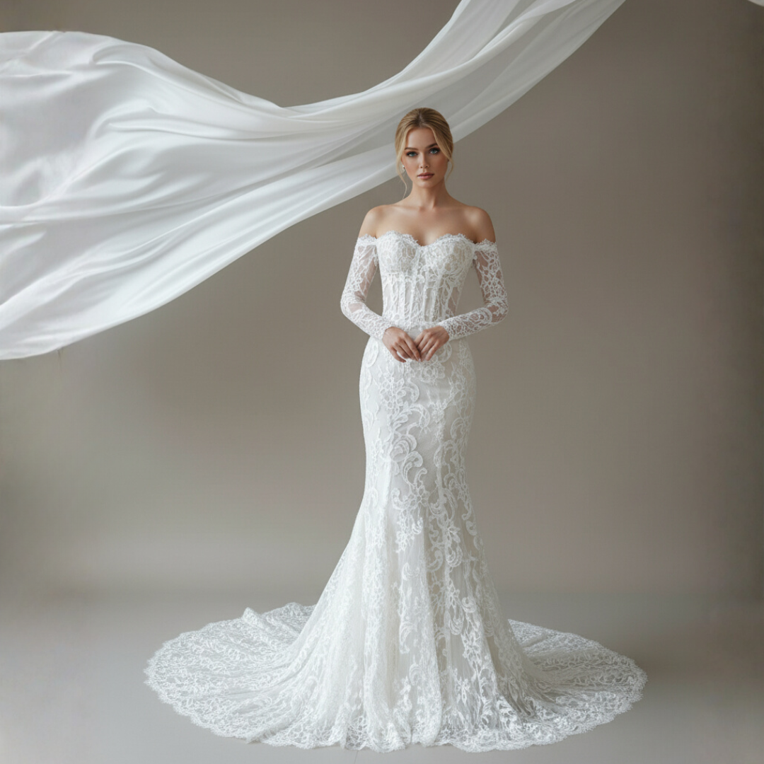 Off-Shoulder Long Sleeve Lace Wedding Dress – Timeless Romantic Elegance | Silque Bridal