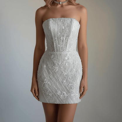 2 - in - 1 beaded mini corset gown with a detachable satin overskirt — elegant, modern, and couture - crafted for the confident Silque bride. - Wedding Dress - SilqueBridal