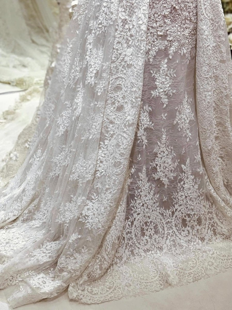 2 - in - 1 Off - Shoulder Lace Ball Gown with Sheer Corset & Overskirt - Wedding Dress - SilqueBridal
