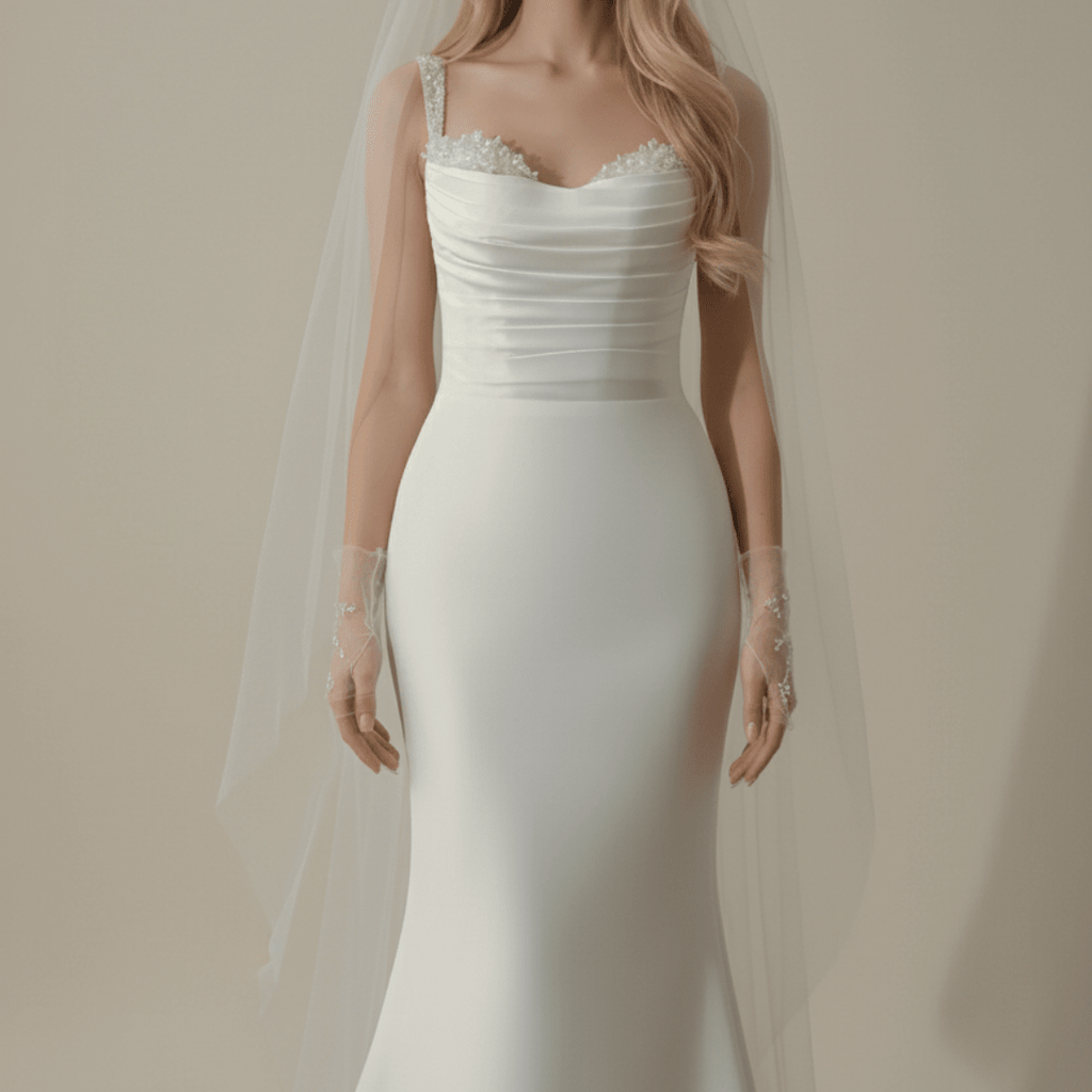 2 - in - 1 Satin Fit and Flare Wedding Dress with Detachable Overskirt – Modern Minimalist Bridal Gown | Silque Luxury Collection - Wedding Dress - SilqueBridal