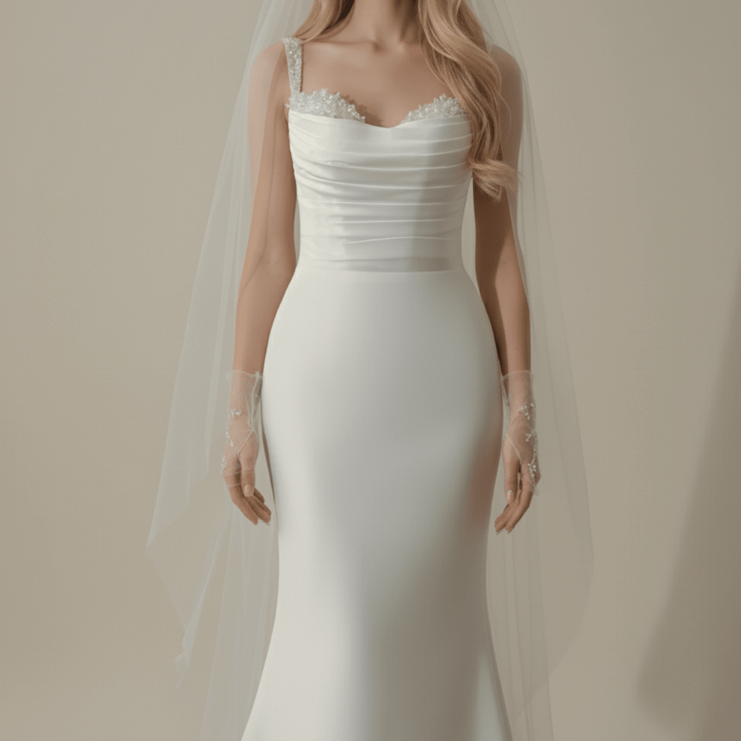 2 - in - 1 Satin Fit and Flare Wedding Dress with Detachable Overskirt – Modern Minimalist Bridal Gown | Silque Luxury Collection - Wedding Dress - SilqueBridal