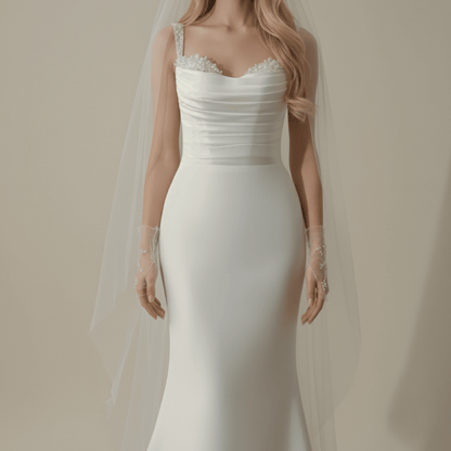2 - in - 1 Satin Fit and Flare Wedding Dress with Detachable Overskirt – Modern Minimalist Bridal Gown | Silque Luxury Collection - Wedding Dress - SilqueBridal