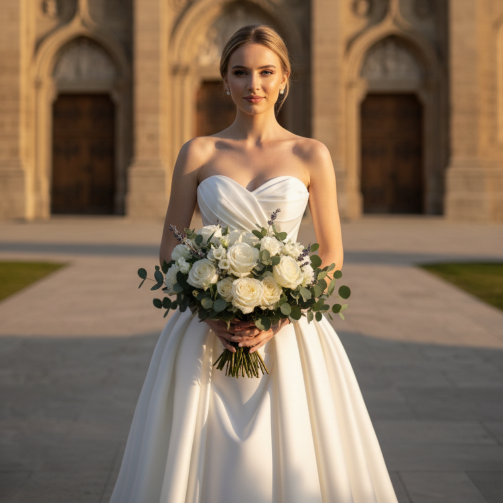 Strapless Satin Ball Gown with Draped Corset – Timeless Modern Romance | Silque Bridal