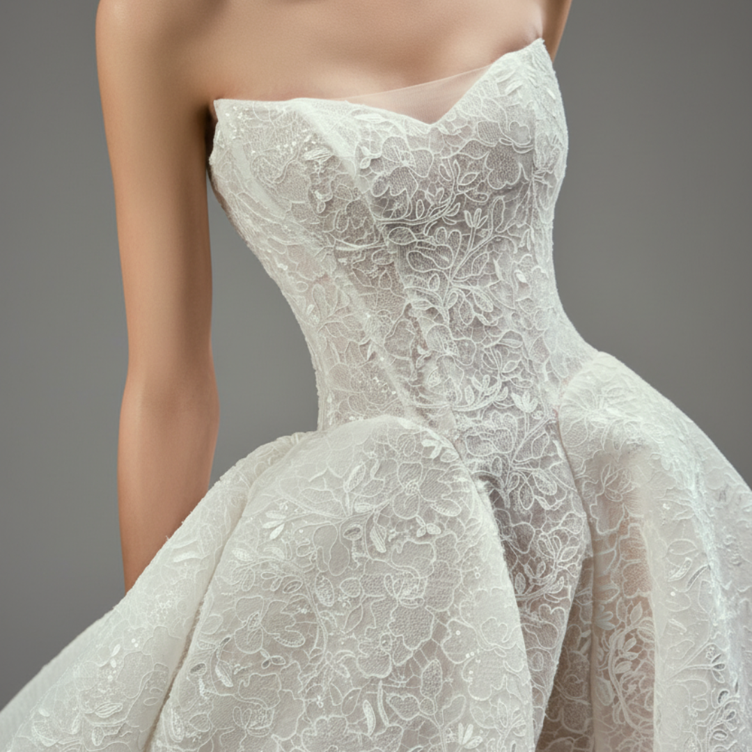 Strapless Lace Ball Gown Wedding Dress – Couture Floral Corset Bridal Gown | Silque Signature Lace Collection