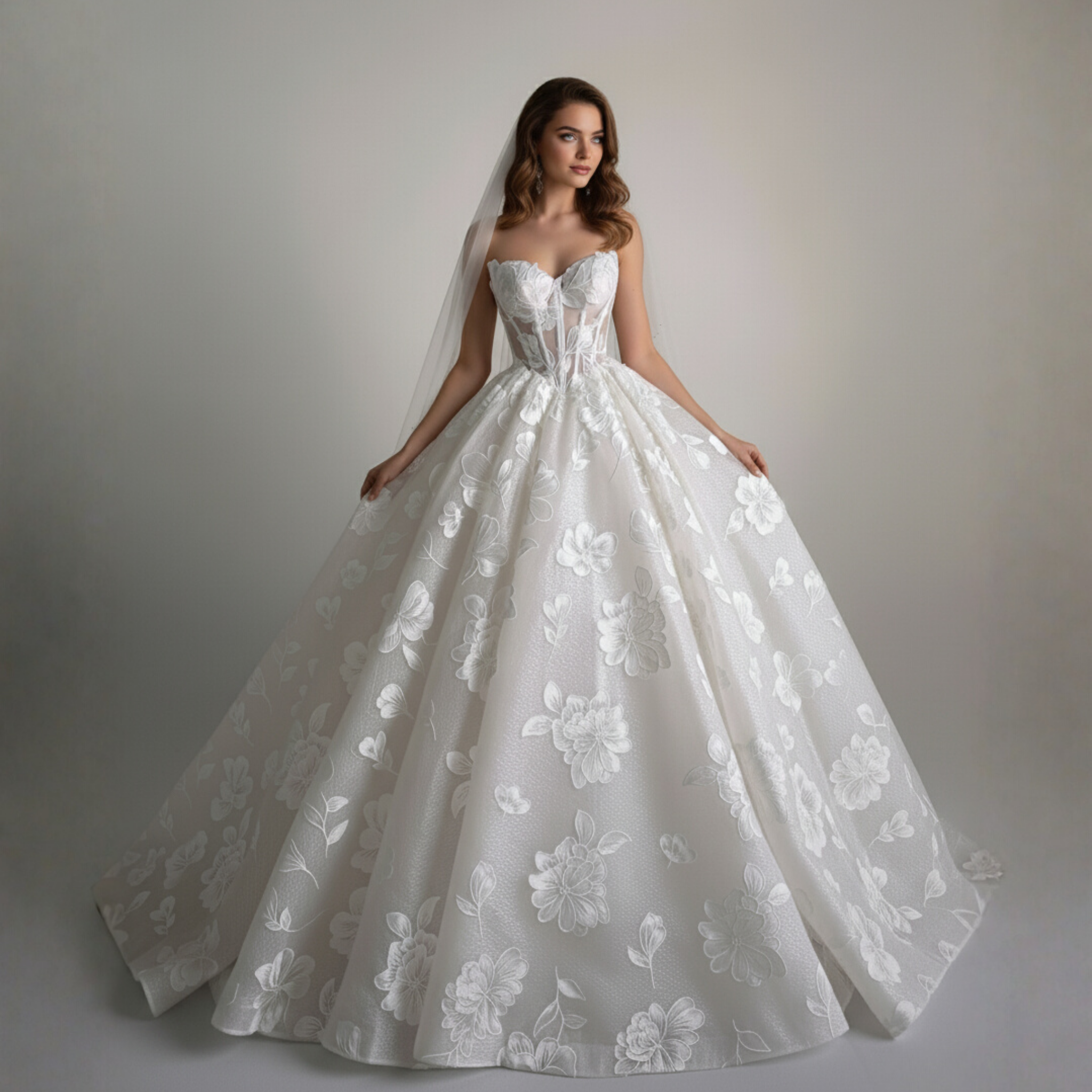 Exquisite Floral Ball Gown Wedding Dress – Diamond White | Silque Bridal