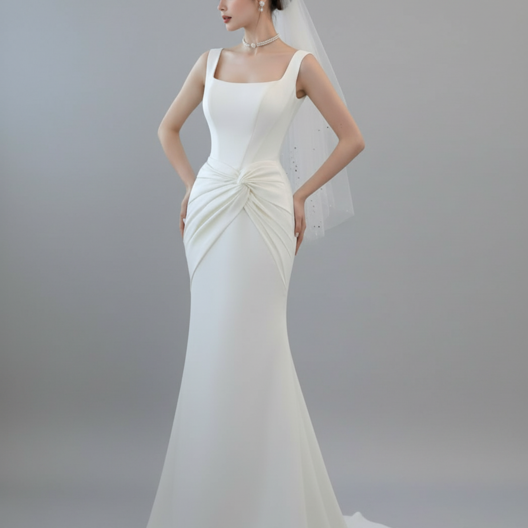 Minimalist Square-Neck Fit and Flare Wedding Dress | Silque Bridal