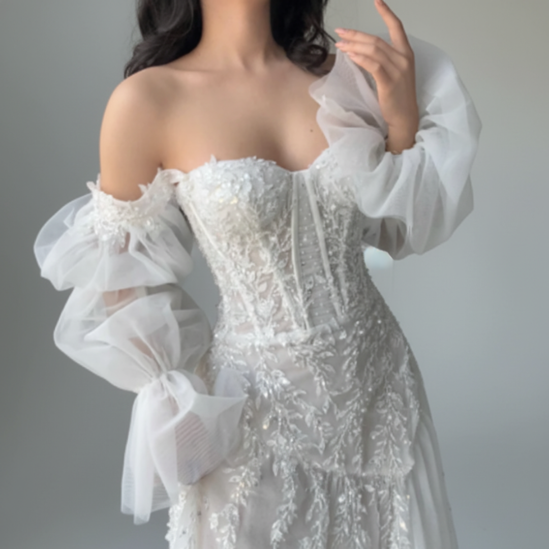 A-Line Corset Wedding Dress with Slit – 3D Lace Bridal Gown | Silque Bridal