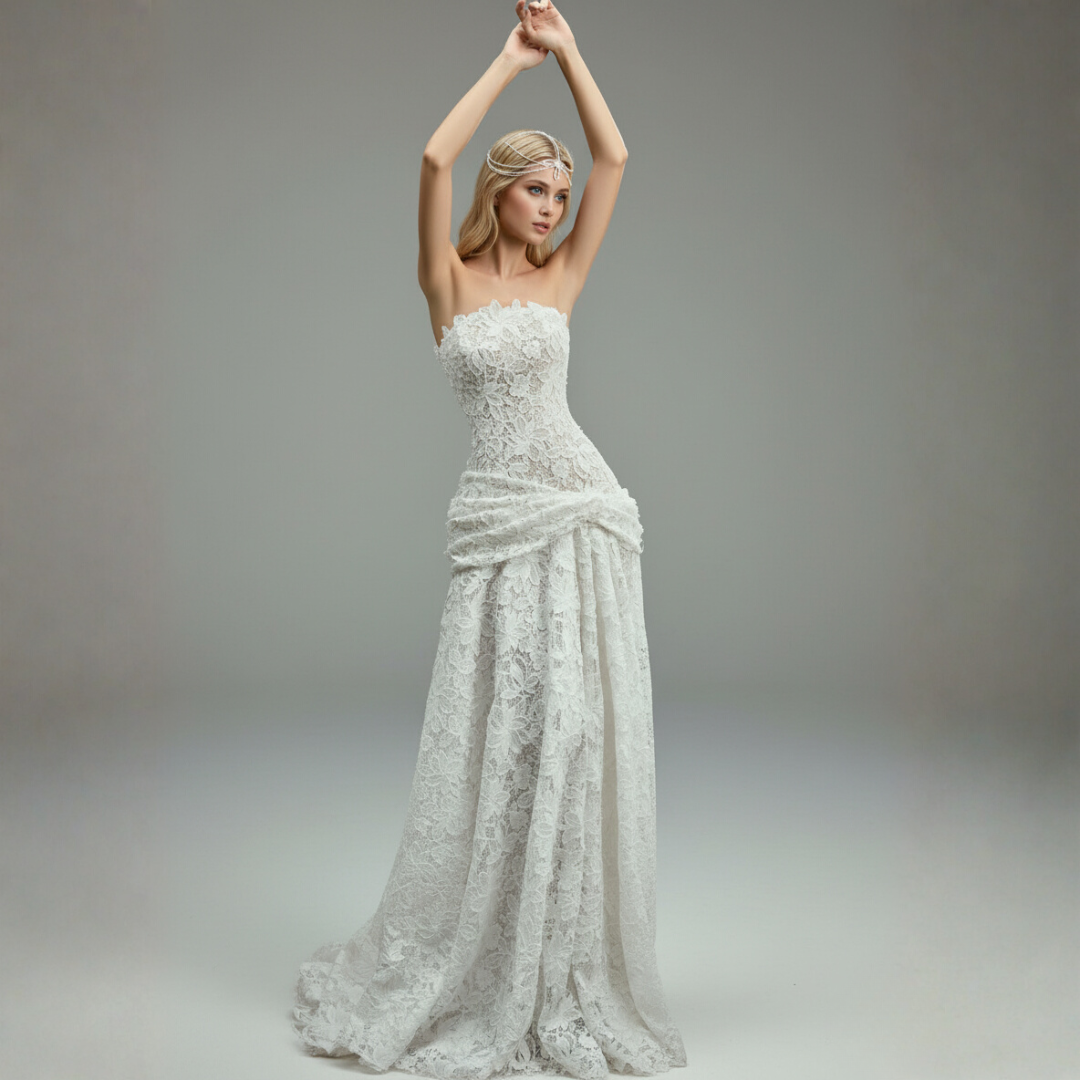 Strapless Lace Fit and Flare Wedding Dress – Modern Romantic Bridal Gown | Silque Bridal