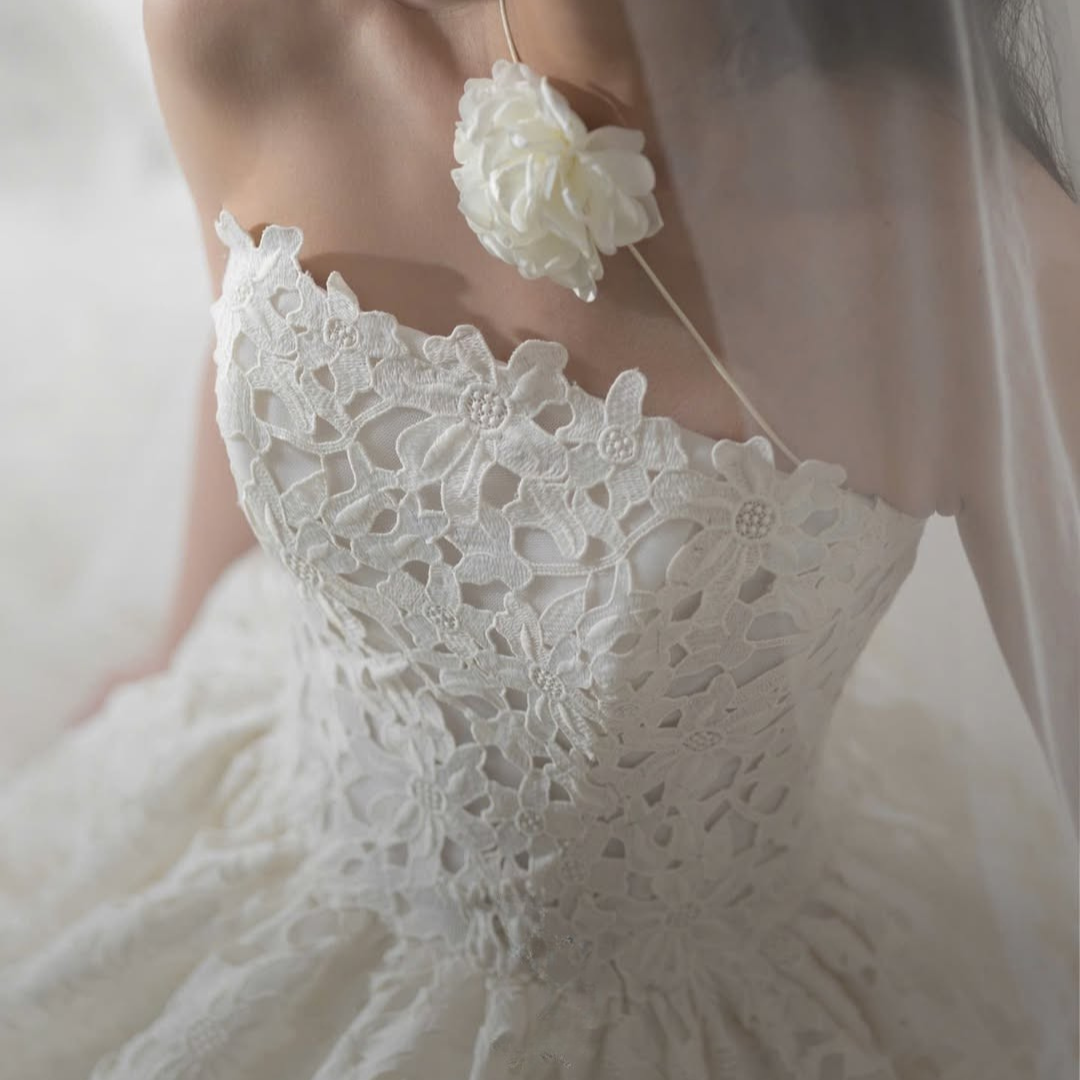 Strapless Lace Ball Gown Wedding Dress with Structured Bodice | Silque