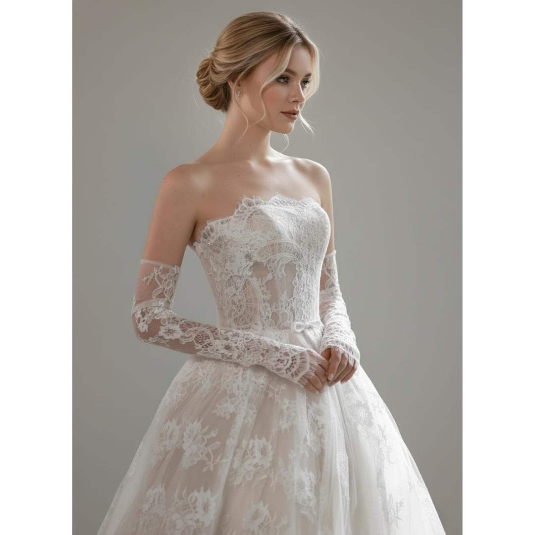 Off Shoulder Lace Wedding Dress with Long Sleeves – Romantic Corset Bridal Gown | Silque Bridal