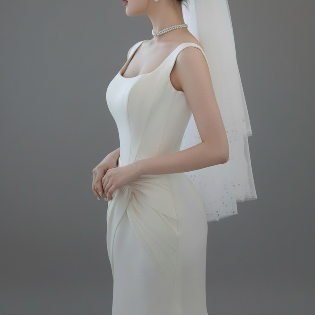 Minimalist Square-Neck Fit and Flare Wedding Dress | Silque Bridal