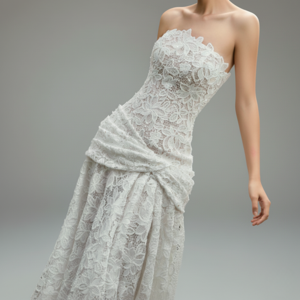 Strapless Lace Fit and Flare Wedding Dress – Modern Romantic Bridal Gown | Silque Bridal