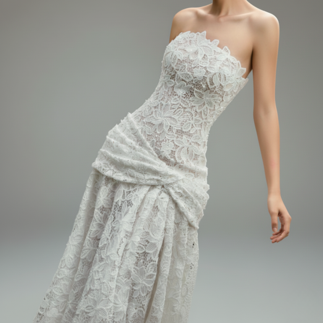 Strapless Lace Fit and Flare Wedding Dress – Modern Romantic Bridal Gown | Silque Bridal
