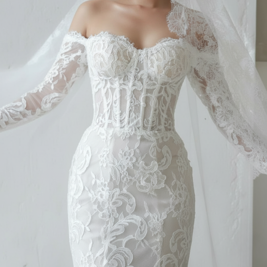 Off-Shoulder Long Sleeve Lace Wedding Dress – Timeless Romantic Elegance | Silque Bridal