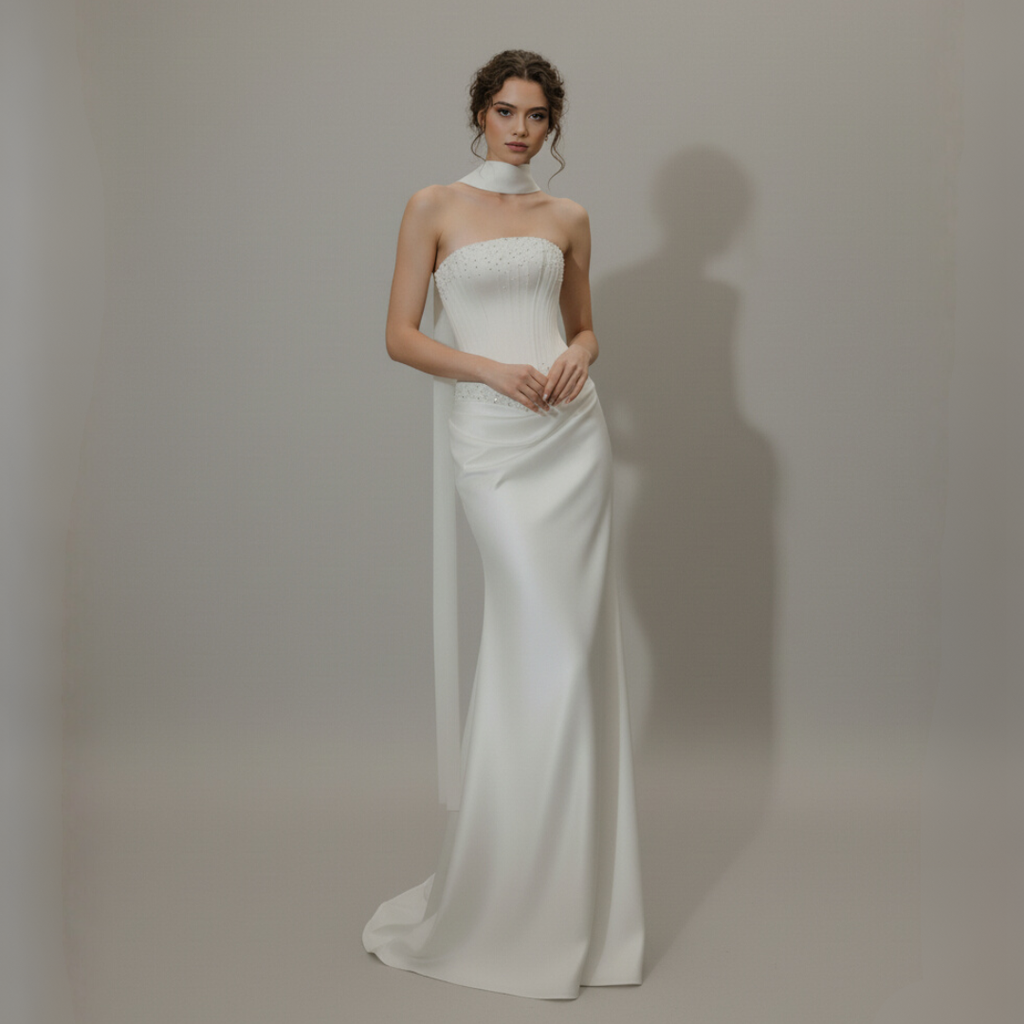 Modern Romantic Lace Fit and Flare Wedding Gown | Silque Bridal