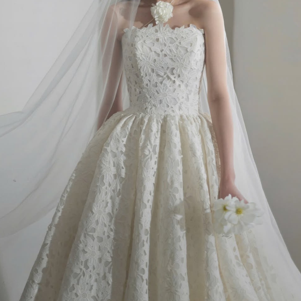 Strapless Lace Ball Gown Wedding Dress with Structured Bodice | Silque