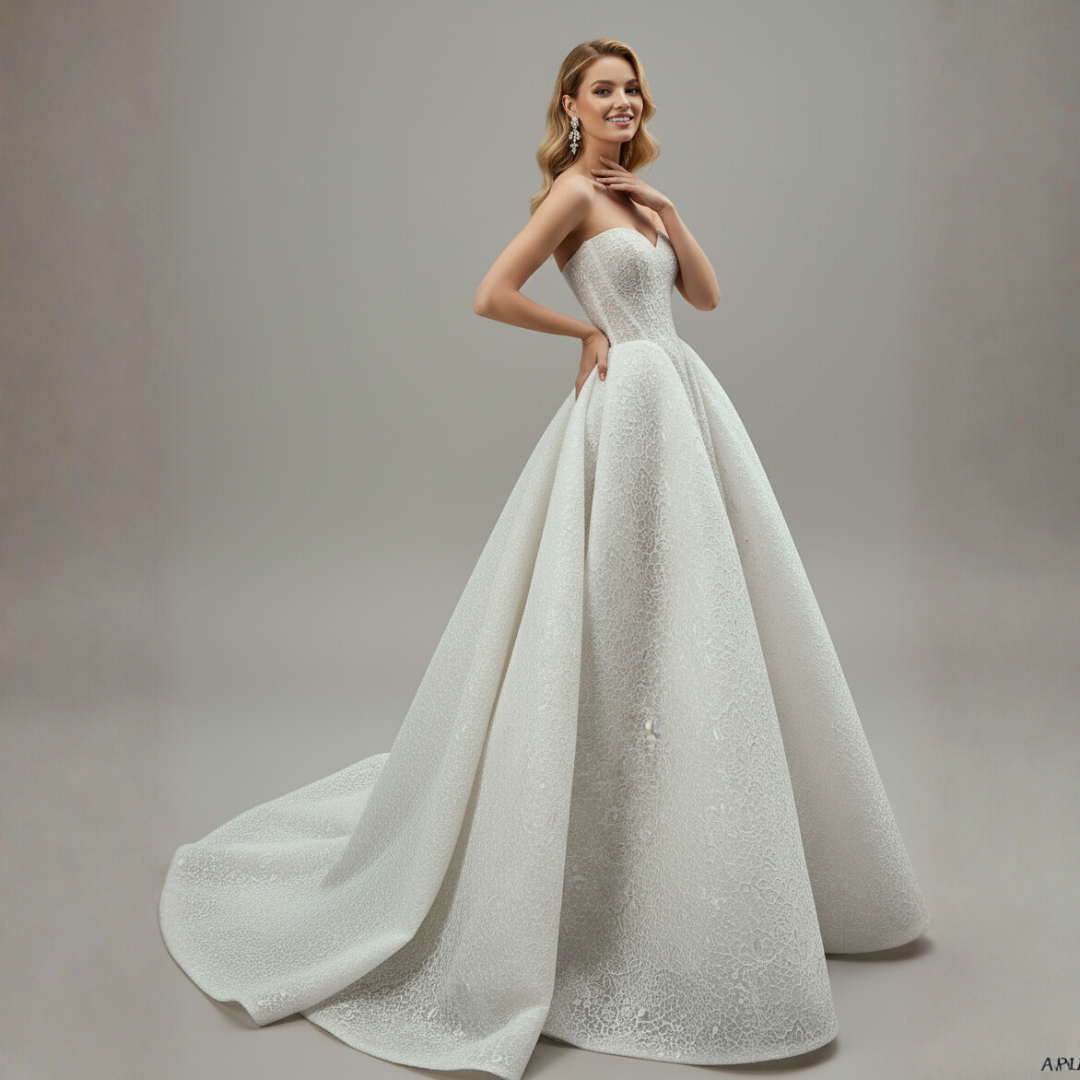 Strapless Lace Ball Gown Wedding Dress – Couture Floral Corset Bridal Gown | Silque Signature Lace Collection