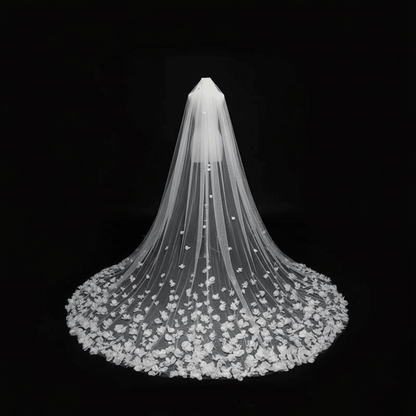 3D Floral Appliqué Cathedral Veil – Handcrafted Couture Veil | Silque - Wedding Accessories - SilqueBridal