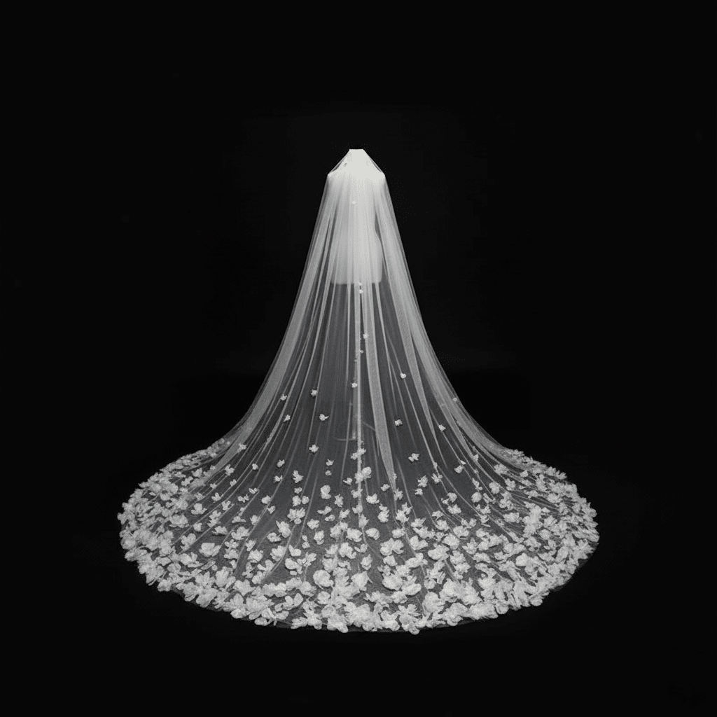 3D Floral Appliqué Cathedral Veil – Handcrafted Couture Veil | Silque - Wedding Accessories - SilqueBridal