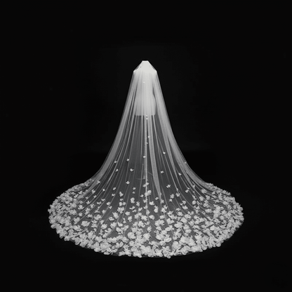 3D Floral Appliqué Cathedral Veil – Handcrafted Couture Veil | Silque - Wedding Accessories - SilqueBridal