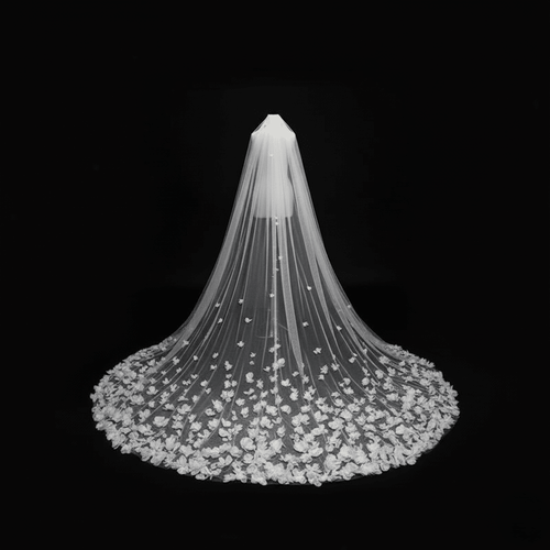 3D Floral Appliqué Cathedral Veil – Handcrafted Couture Veil | Silque - Wedding Accessories - SilqueBridal