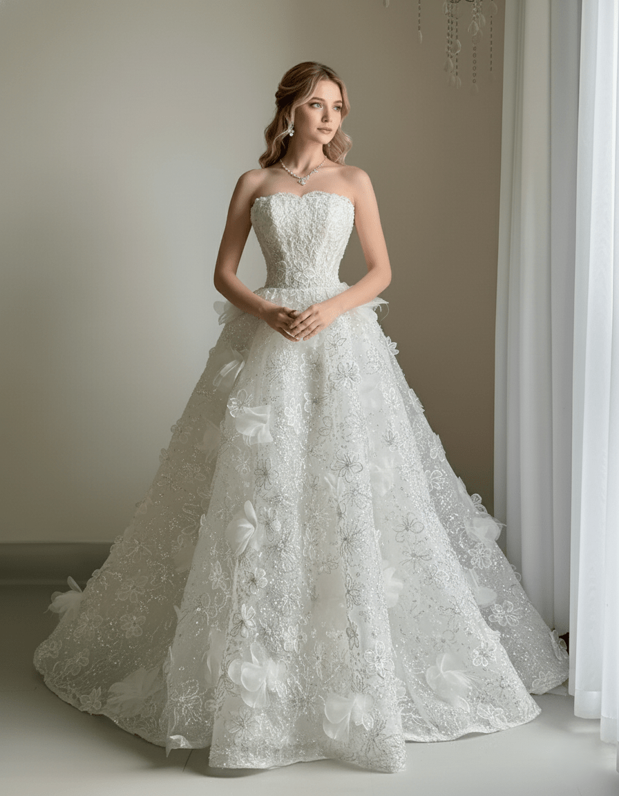 3D Floral Lace Ball Gown Wedding Dress with Beaded Corset | Silque - Wedding Dress - SilqueBridal