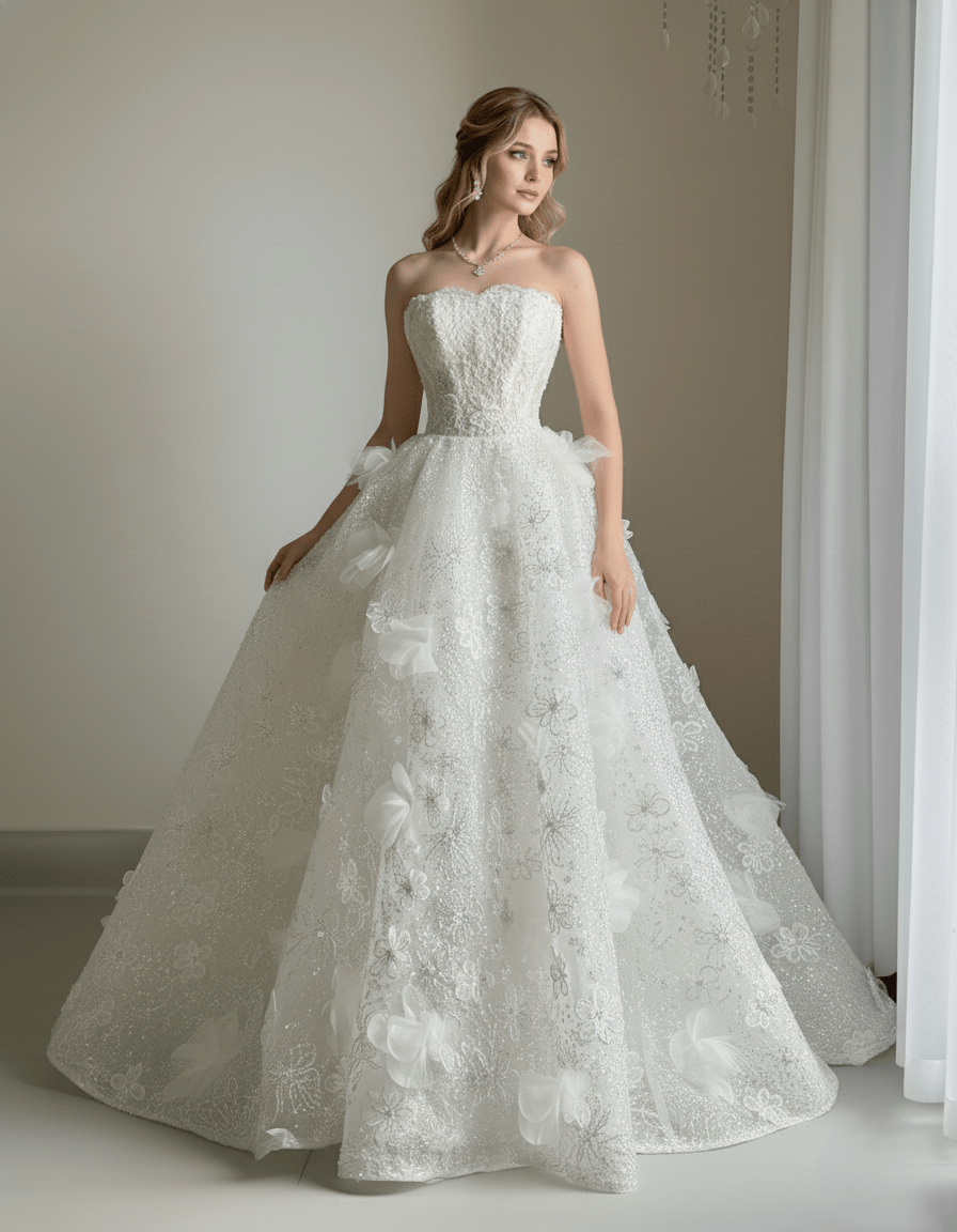 3D Floral Lace Ball Gown Wedding Dress with Beaded Corset | Silque - Wedding Dress - SilqueBridal