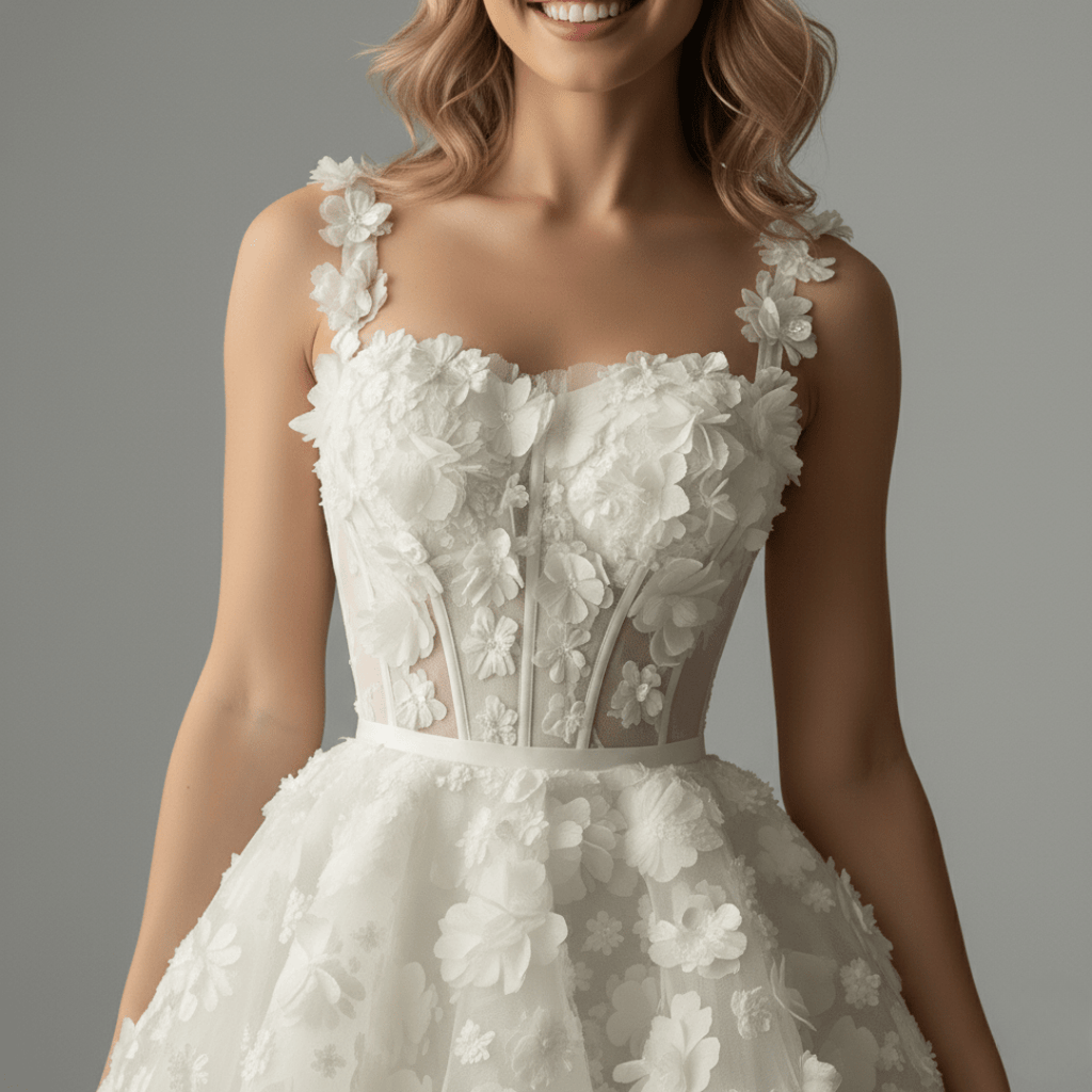 3D Floral Mini Corset Wedding Dress – Short Lace Bridal After - Party Gown | Silque Mini Bridal Couture Collection - Wedding Dress - SilqueBridal