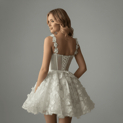 3D Floral Mini Corset Wedding Dress – Short Lace Bridal After - Party Gown | Silque Mini Bridal Couture Collection - Wedding Dress - SilqueBridal