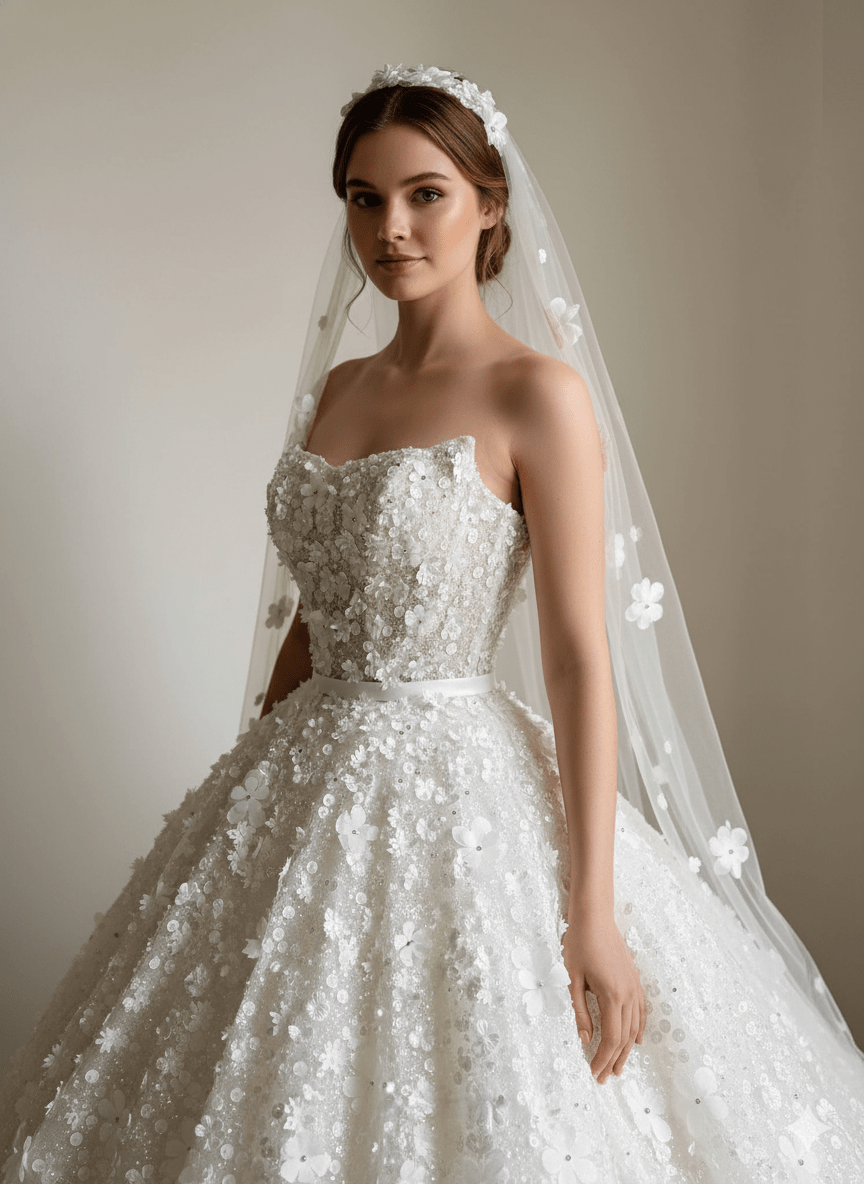 3D Floral Sparkle Ball Gown Wedding Dress with Beaded Corset | Silque - Wedding Dress - SilqueBridal