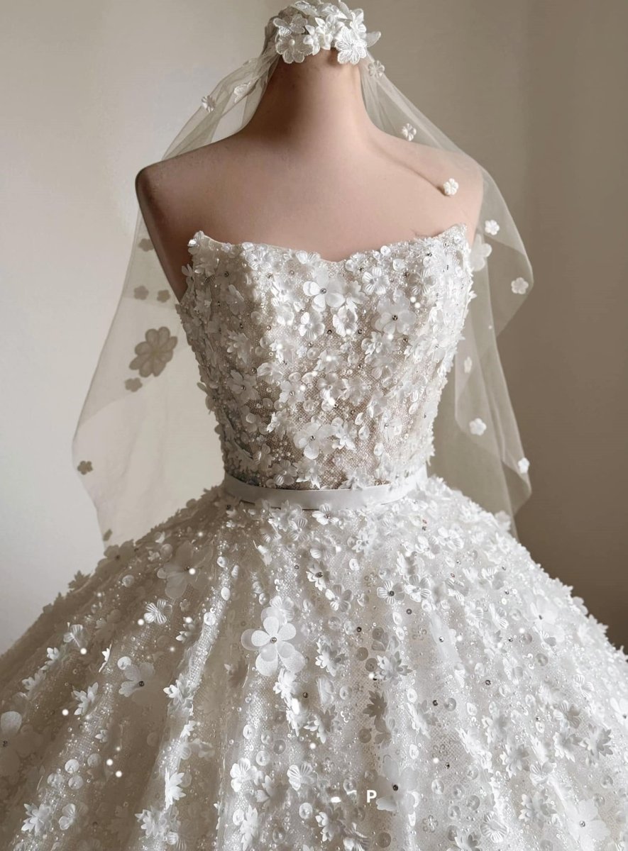 3D Floral Sparkle Ball Gown Wedding Dress with Beaded Corset | Silque - Wedding Dress - SilqueBridal