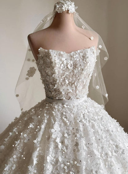 3D Floral Sparkle Ball Gown Wedding Dress with Beaded Corset | Silque - Wedding Dress - SilqueBridal