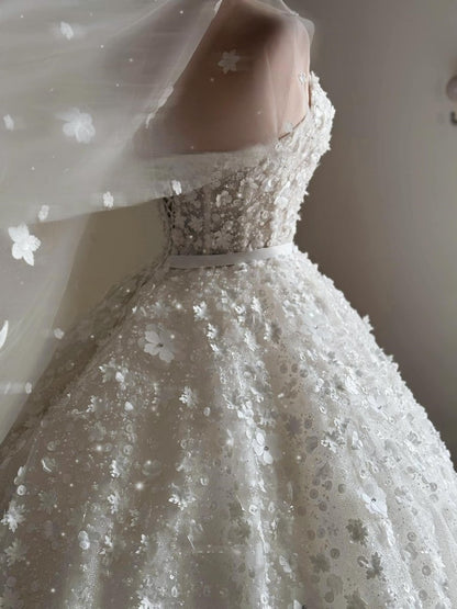 3D Floral Sparkle Ball Gown Wedding Dress with Beaded Corset | Silque - Wedding Dress - SilqueBridal
