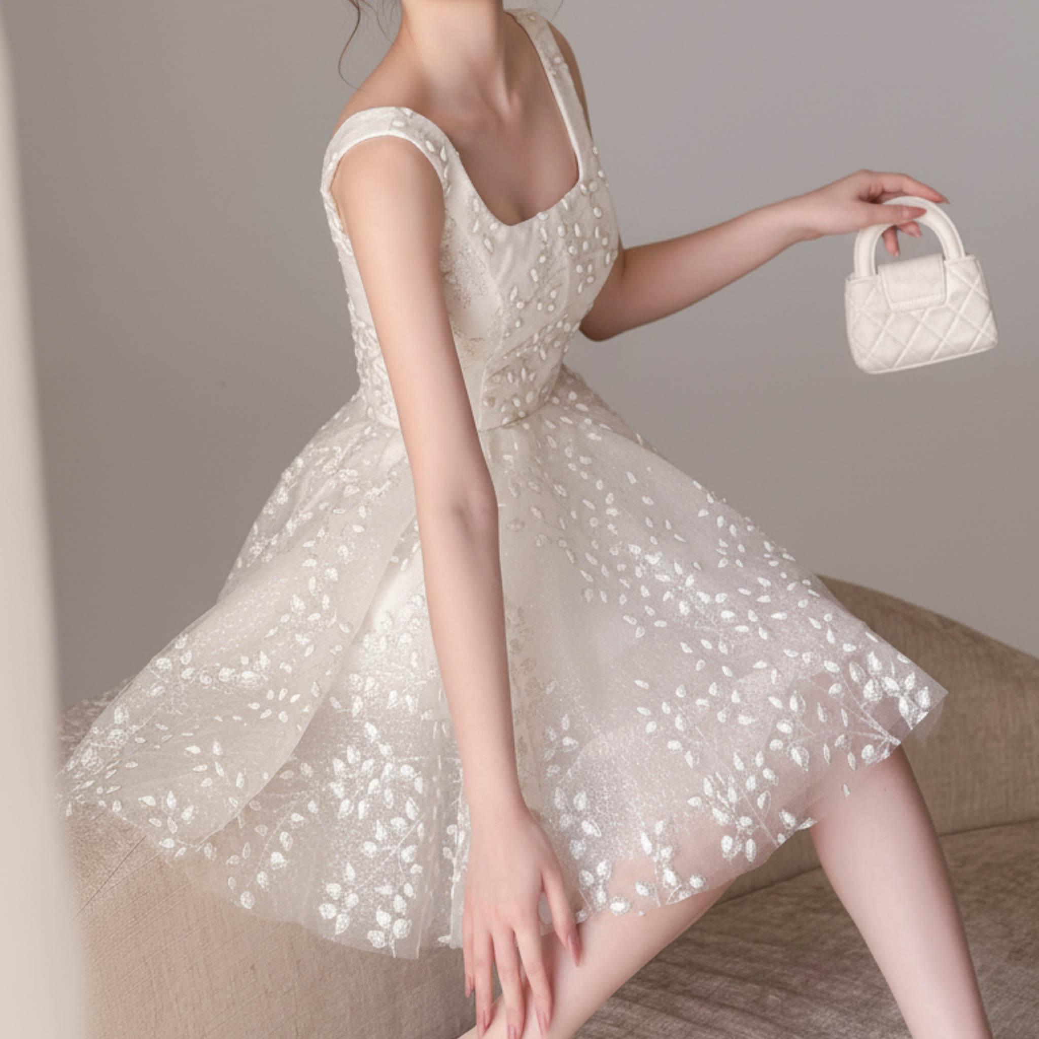 Short Embroidered Tulle Mini Wedding Dress – Silque Bridal