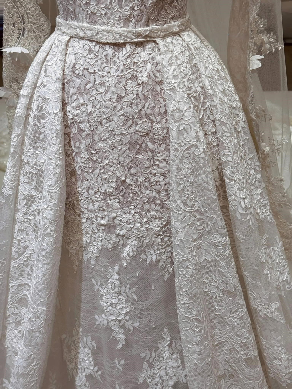 2-in-1 Off-Shoulder Lace Ball Gown with Sheer Corset & Overskirt