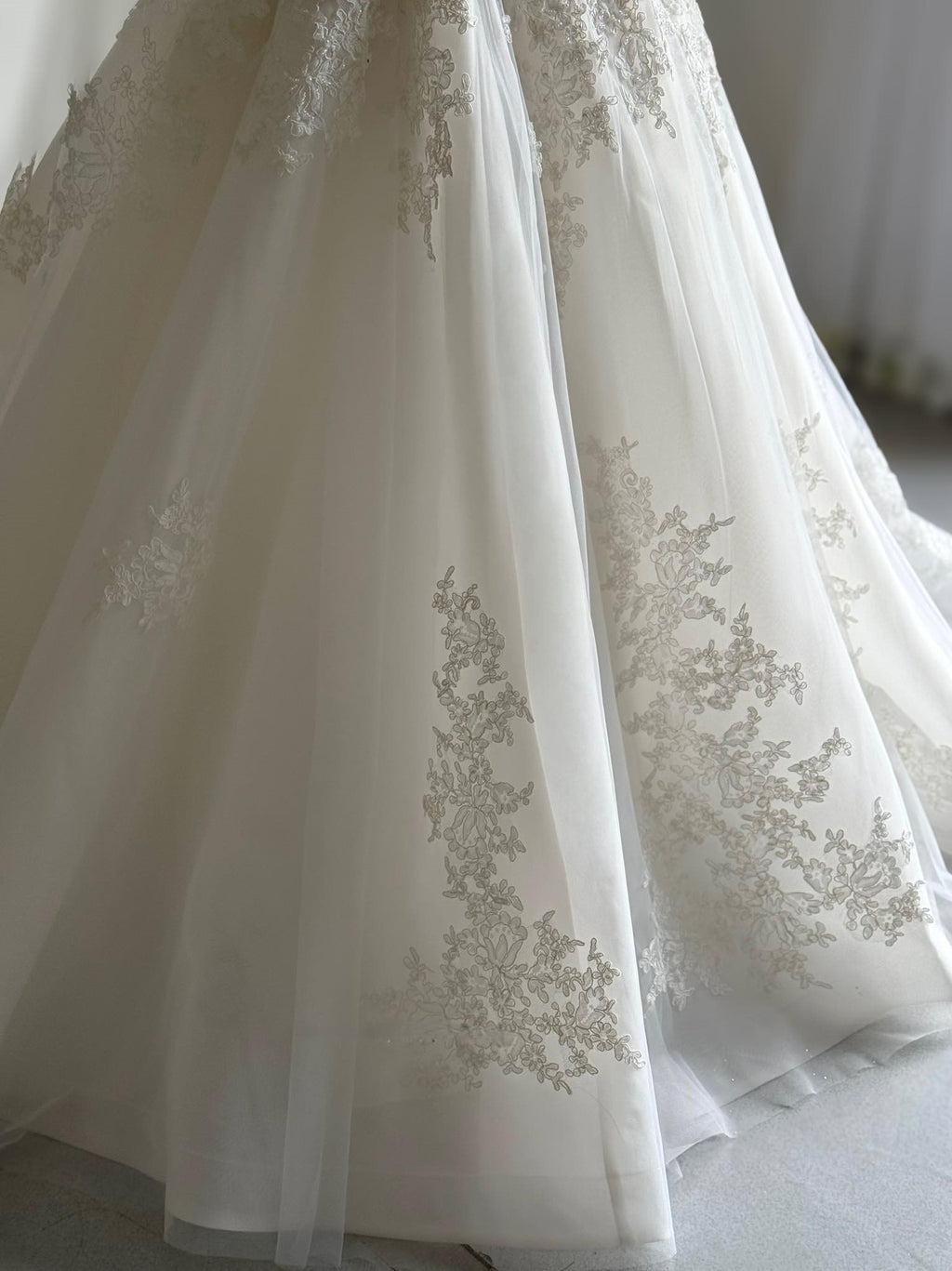 Off-Shoulder Lace Ball Gown Wedding Dress with Sheer Corset | Silque