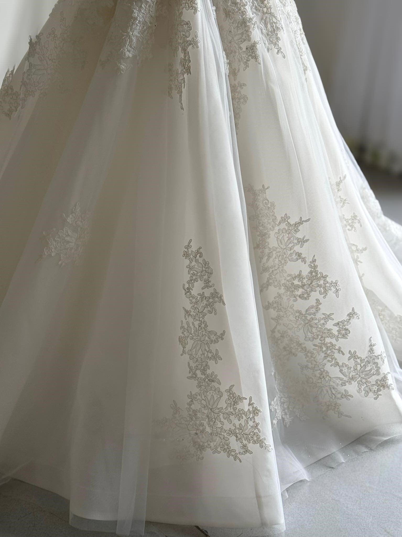 Off-Shoulder Lace Ball Gown Wedding Dress with Sheer Corset | Silque